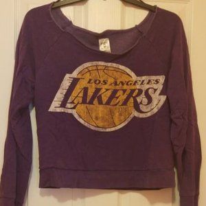 NBA Hardwood Classic Womens L.A.Lakers PulloverFleece Graphics Purple Distressed